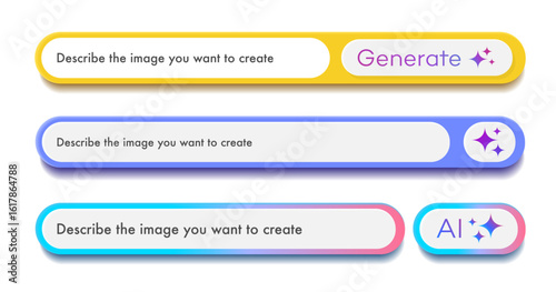 Generate Ai bar set user interface 3d color style isolated on background. Artificial intelligence button trendy neumorphic for ui ux element, app, website vector 10 eps