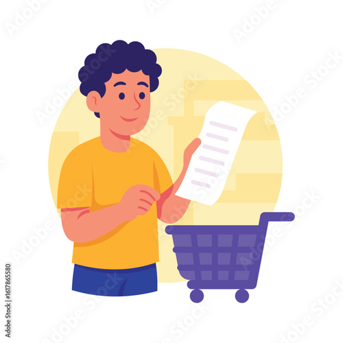 customer checking bill after purchasing items from store.