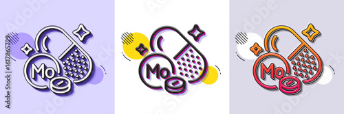 Molybdenum mineral line icon. Halftone dotted pattern. Gradient icon with grain shadow. Chemical element Mo sign. Capsule or pill symbol. Line molybdenum mineral icon. Various designs. Vector