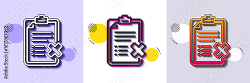 Reject checklist line icon. Halftone dotted pattern. Gradient icon with grain shadow. Decline document sign. Delete file. Line reject checklist icon. Various designs. Vector