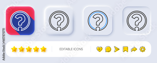 Question mark line icon. Neumorphic, Flat shadow, 3d buttons. Support help sign. FAQ symbol. Line question mark icon. Social media icons. Vector