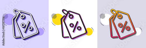 Shopping tags line icon. Halftone dotted pattern. Gradient icon with grain shadow. Special offer sign. Discount coupons symbol. Line discount tags icon. Various designs. Vector