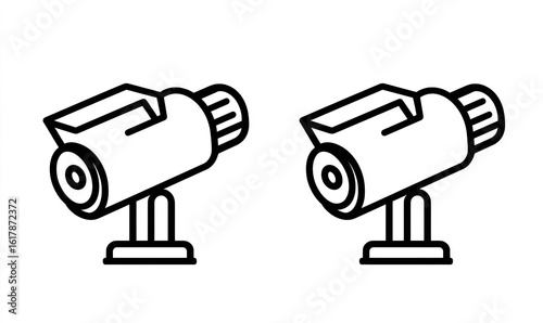 video camera icon, simple line art style, minimalist design, bold black outline, white background, Generative AI.