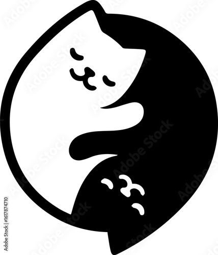 Two black and white cat icons hugging each other, resembling the shape of a yin-yang.