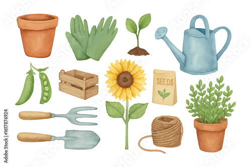 watercolor gardening tools bundle set