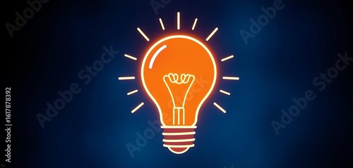 Glowing lightbulb icon with radiating lines, representing creative ideas and helpful tips, innovation, energy