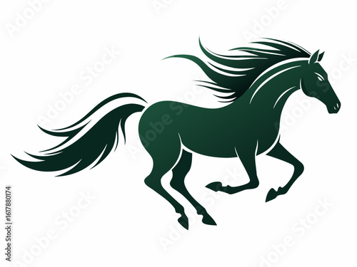 Running Horse Silhouette Vector Icon, Powerful Black Stallion Graphic for Logo