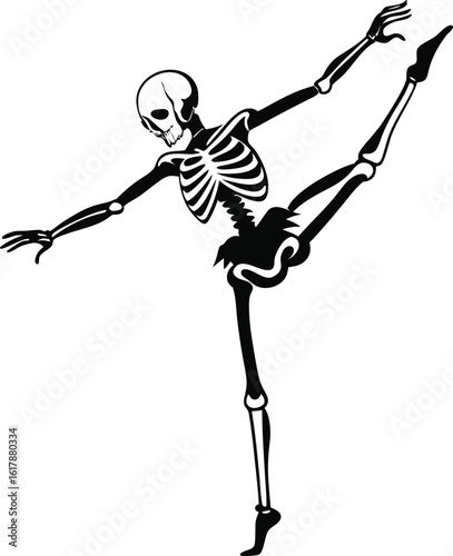 Vector illustration of people in sport and dance silhouettes, including a man jumping and a ballerina, with a cartoon warrior sketch