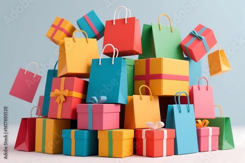 An artistic arrangement of colorful package boxes, representing the concept of shopping in a modern way