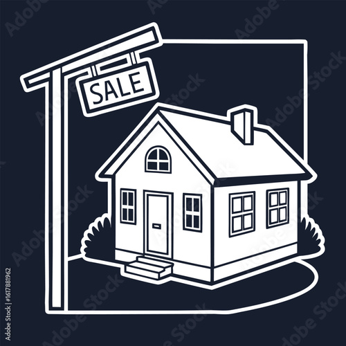 Real estate property assembling for sale sign in minimalist icon
