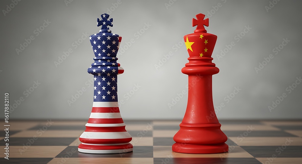 Fototapeta premium USA versus China geopolitical chess concept conflict strategy game