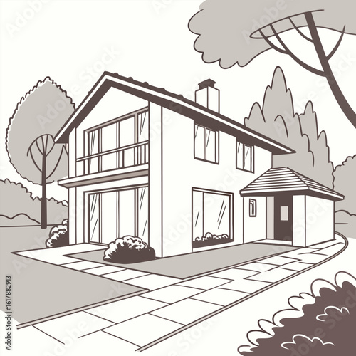 Real estate property studying house in 3D minimal
