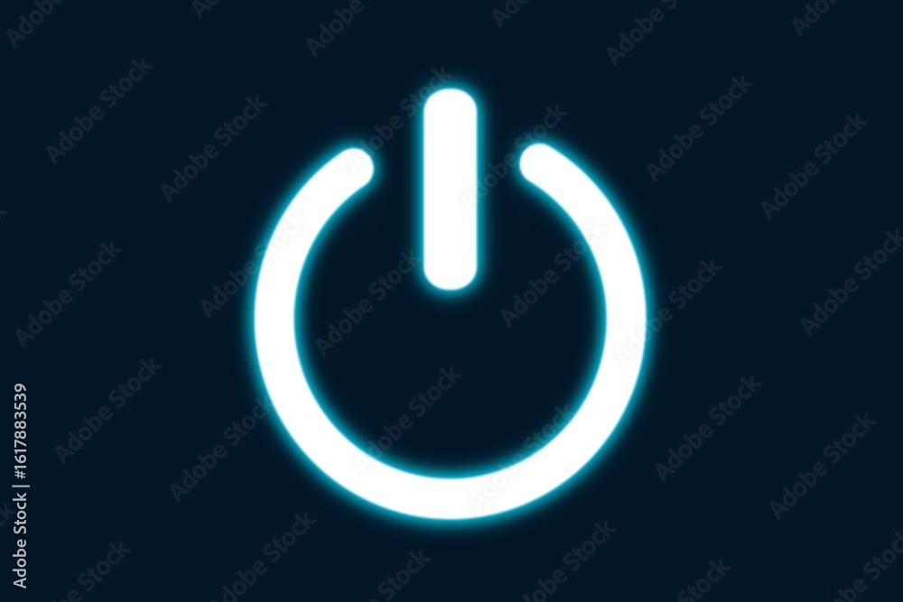 Neon blue glowing power symbol on dark background. Futuristic tech icon for UI elements, digital interfaces, or startup graphics. Neon blue glowing power symbol on dark background. Futuristic tech icon for UI elements, digital interfaces, or startup graphics.