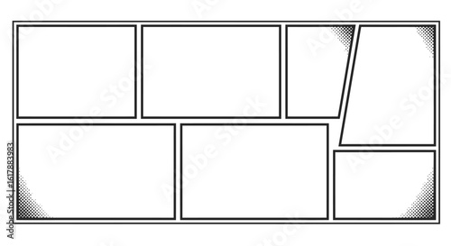 Comic Book Layout Template with Halftone Effects and Multiple Panels