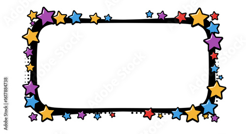 Colorful Star Border Frame with Black Outline and White Background