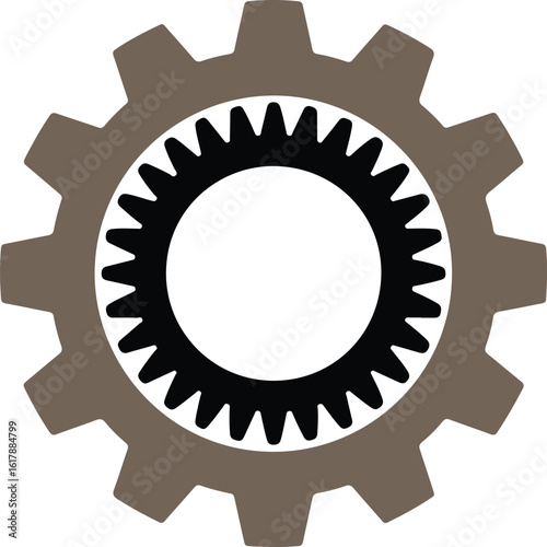 Brown and black interlocking gears with white center mechanical cogwheel
