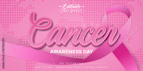Cancer awareness day poster with pink ribbon, editable text effect.