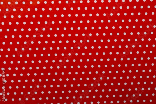 Top view of white and red Polka dot background