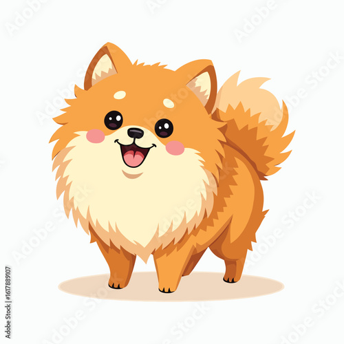 Adorable Cartoon Pomeranian Puppy with Big Eyes and Fluffy Fur