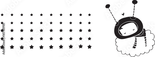 sketch vector illustration silhouette image design caricature icon logo symbol character ornament decoration decoration astronaut flying up clouds with stars modern abstract style