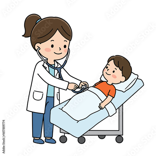 Pediatric Checkup Doctor Examining Young Patient with Stethoscope