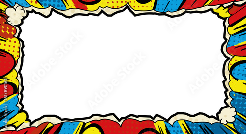 Vibrant Comic Book Style Frame with Halftone and Burst Effects