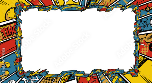 Vibrant Comic Book Style Frame with Dynamic Panels and Bold Colors