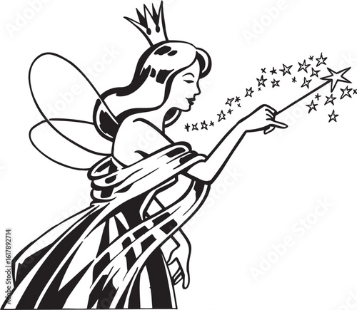 sketch vector illustration silhouette image design caricature icon logo symbol fairy flying carrying magic wand