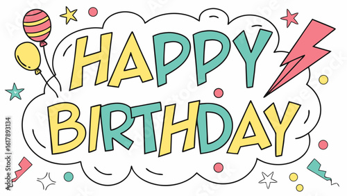 Happy Birthday Pop Art Text on White Background