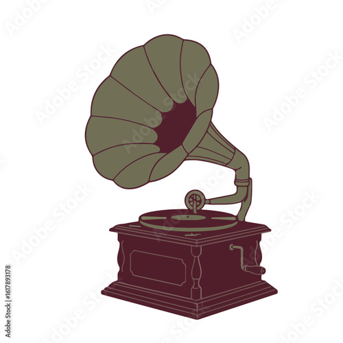 Vintage Gramophone Silhouette on White Background Nostalgia