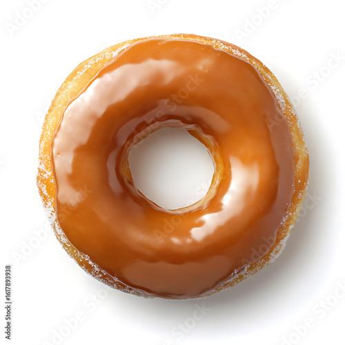 Glazed Donut with Caramel Coating Isolated on White Background