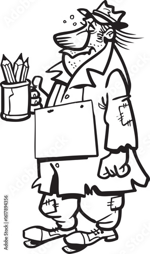 sketch vector illustration silhouette image design caricature icon logo symbol homeless with ragged clothes