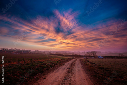 Sunrise in a field in the north east of England.