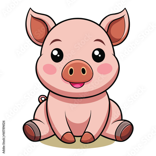 Adorable Cartoon Piglet Sitting Pretty with Big Eyes a Sweet Smile and Rosy Cheeks in a Delightful Vector Illustration