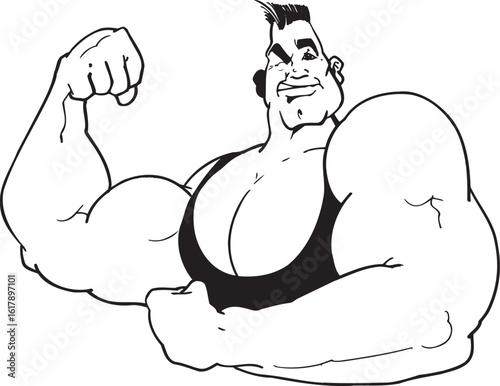 vector sketch illustration silhouette image design caricature icon logo symbol bodybuilder athlete showing off his muscles