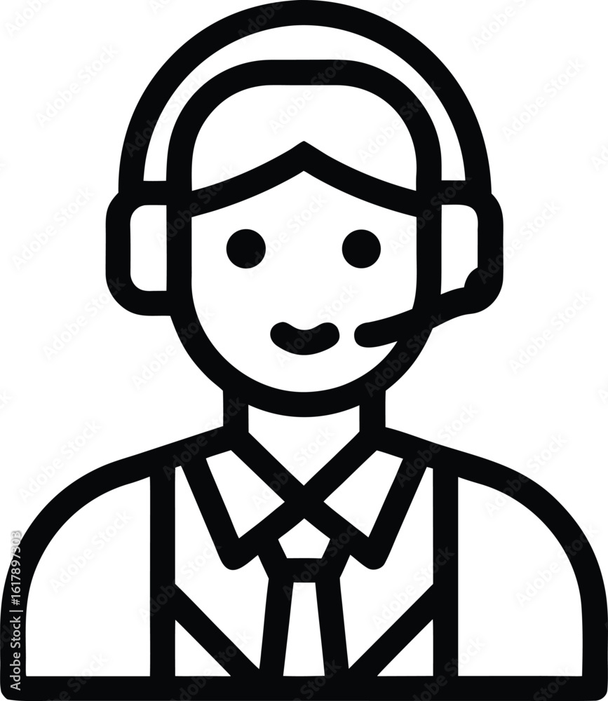 Black outline icon of a person wearing headphones and a microphone woman avatar Black outline icon of a person wearing headphones and a microphone woman avatar