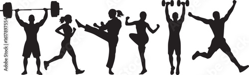 Diverse athletic silhouettes demonstrating strength and movement fitness exercise