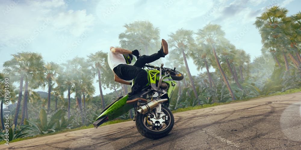 Obraz premium Moto stunt riding biker.