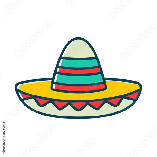 Colorful sombrero hat with stripes and decorative elements  