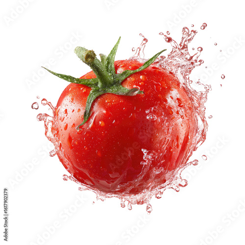 Fresh tomato exploding in water splash
