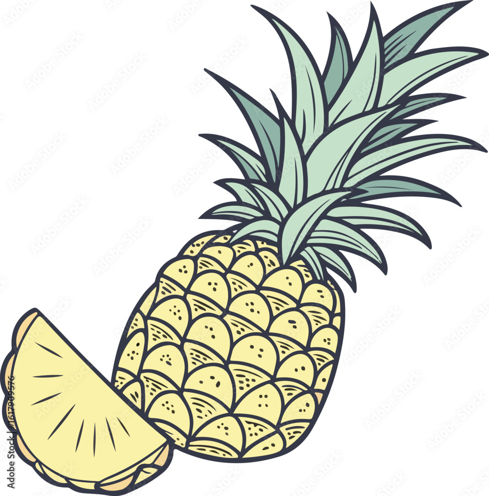 Obraz premium Vector Illustration of Pineapple on White Background