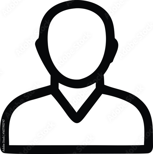 Simple black and white line drawing icon of a person s head and shoulders representing a user or profile