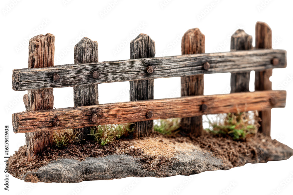 Obraz premium Rustic Wooden Fence Detail Photography Weathered Texture Outdoor Decor Country Garden Element on transparent background