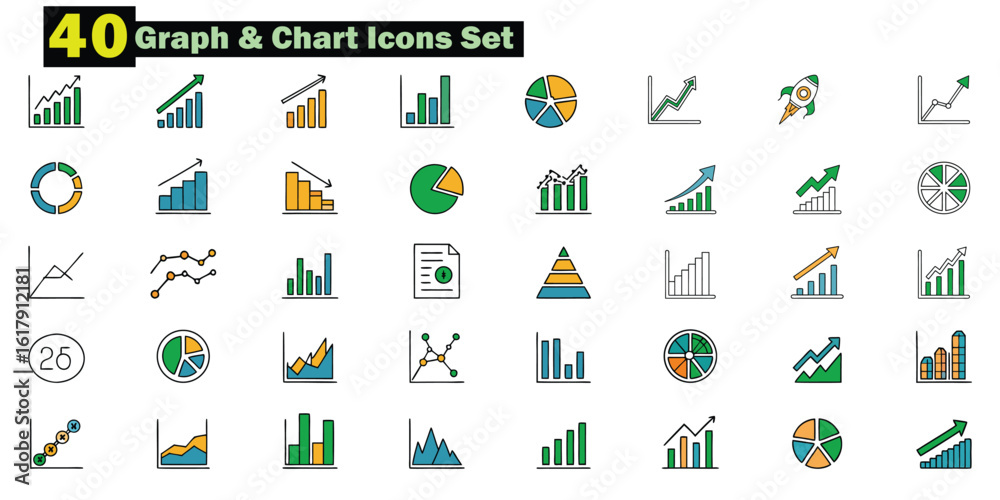 Fototapeta premium Collection of 40 colorful graph and chart icons with upward trends vector 2