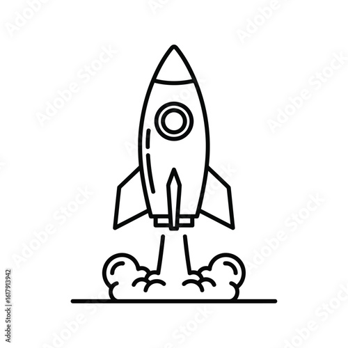 Vector art of vector illustration of a rocket launching into space, symbolizing a new business startup and future innovation
