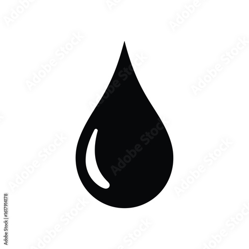 Vector art of vector illustration of a single black drop with a glossy reflection representing purity and cleanliness