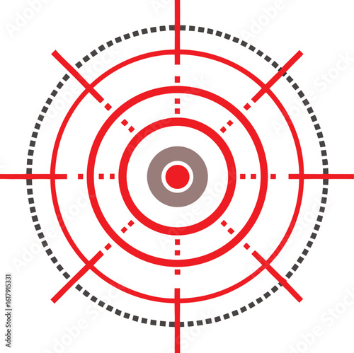 Red and gray target with crosshairs isolated on white background