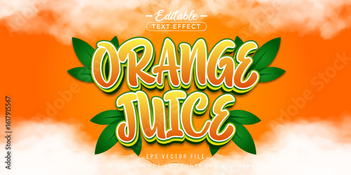 Orange juice editable text effect with leaves.