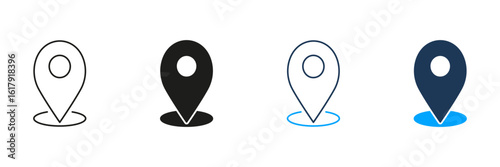Map Location Pin Line And Solid Icon Set. Geolocation, Navigation, And Gps Marker Symbol Collection. Position And Destination Tracking. Isolated Vector Illustration