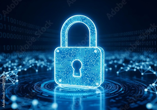 Wallpaper Mural Glowing blue digital padlock symbolizing cybersecurity and data protection on a futuristic network background Torontodigital.ca